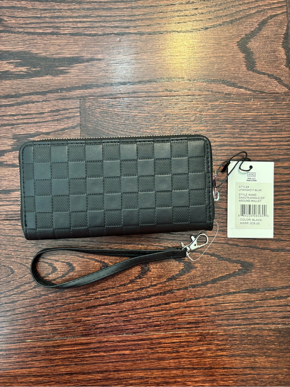 London Fog Dakota Single Zip Around Wallet Black Checkered Wristlet NWT - Picture 3 of 5